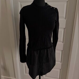 Black Long Sleeve Mini Dress with Button Detail